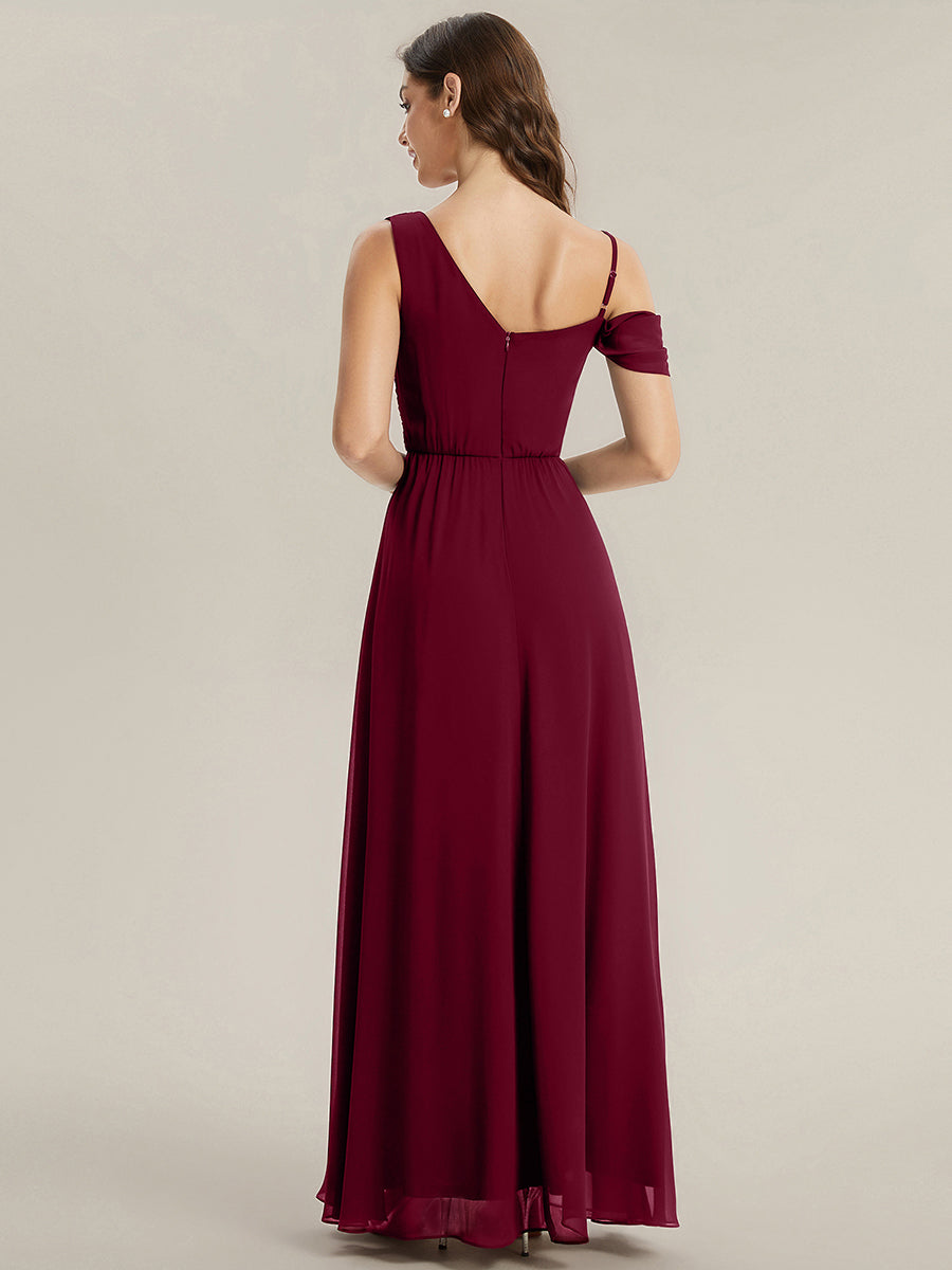 Robe longue asymétrique à sequins à manches courtes en forme de A #Couleur_Bordeaux