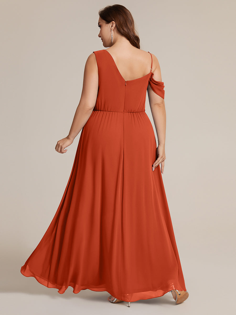 Robe longue asymétrique à sequins à manches courtes en forme de A #Couleur_Burnt Orange