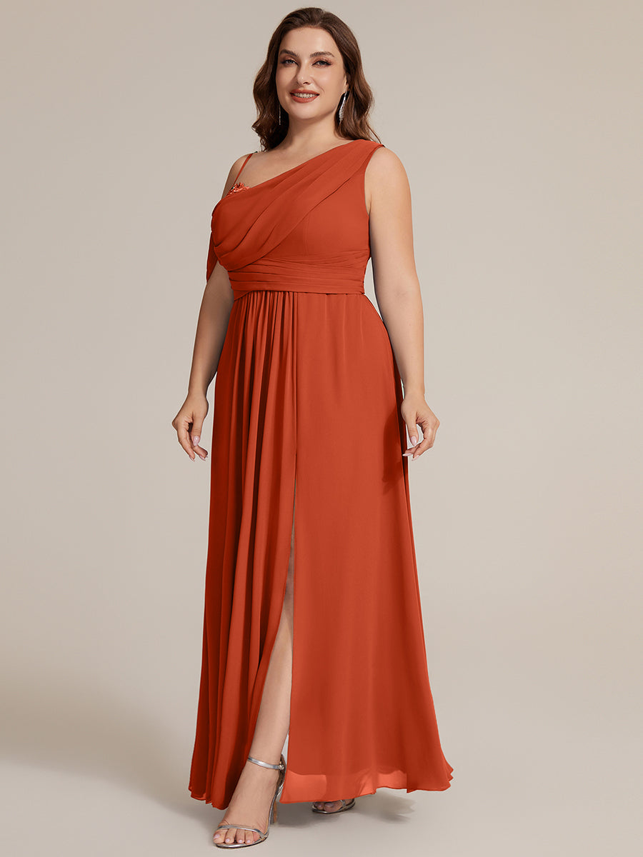 Robe longue asymétrique à sequins à manches courtes en forme de A #Couleur_Burnt Orange