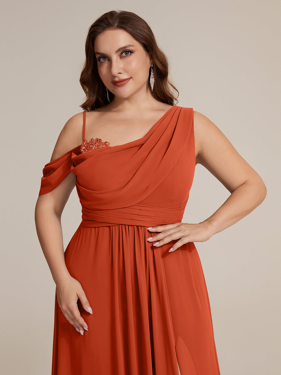 Robe longue asymétrique à sequins à manches courtes en forme de A #Couleur_Burnt Orange