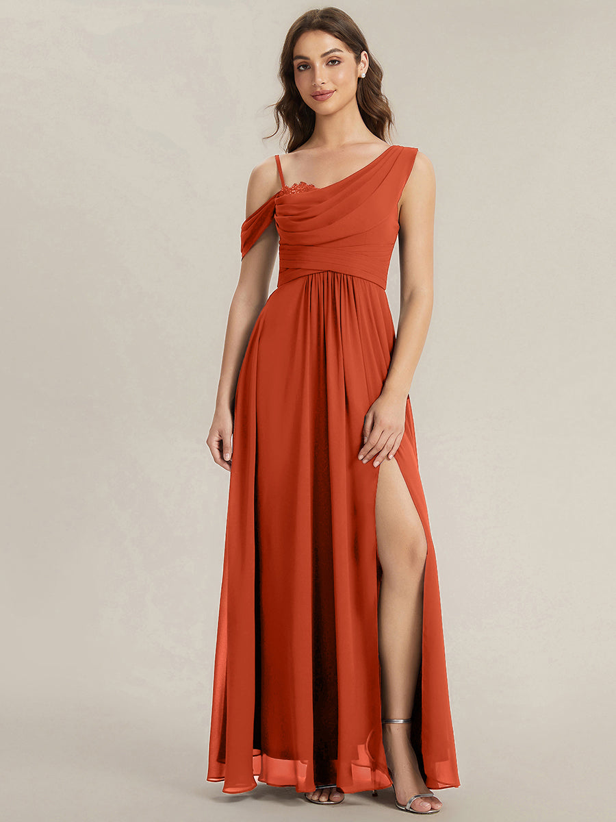 Robe longue asymétrique à sequins à manches courtes en forme de A #Couleur_Burnt Orange