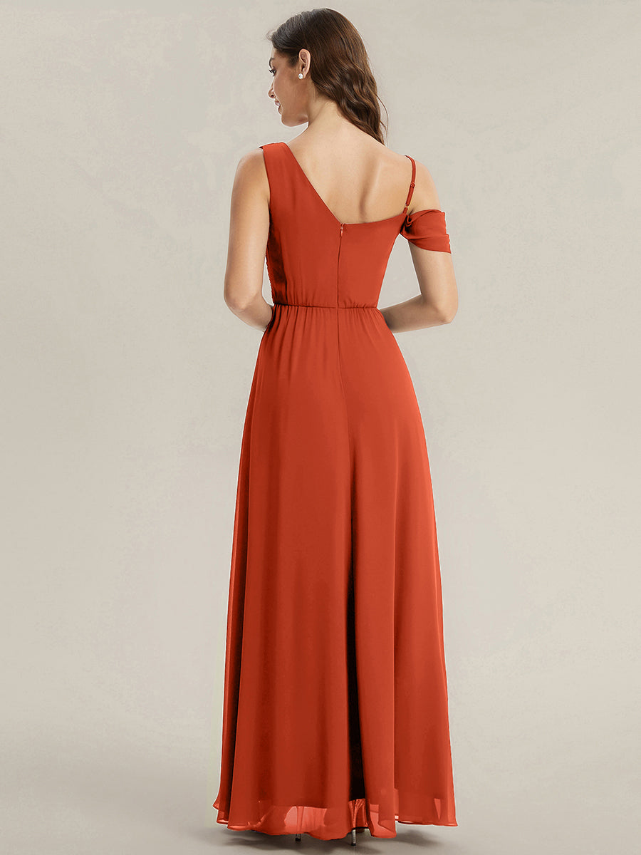 Robe longue asymétrique à sequins à manches courtes en forme de A #Couleur_Burnt Orange