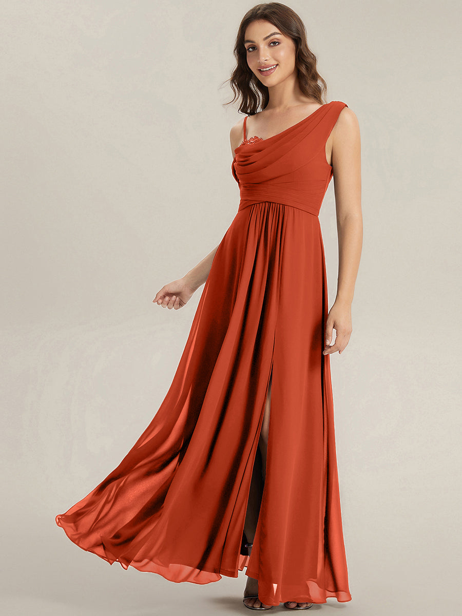 Robe longue asymétrique à sequins à manches courtes en forme de A #Couleur_Burnt Orange