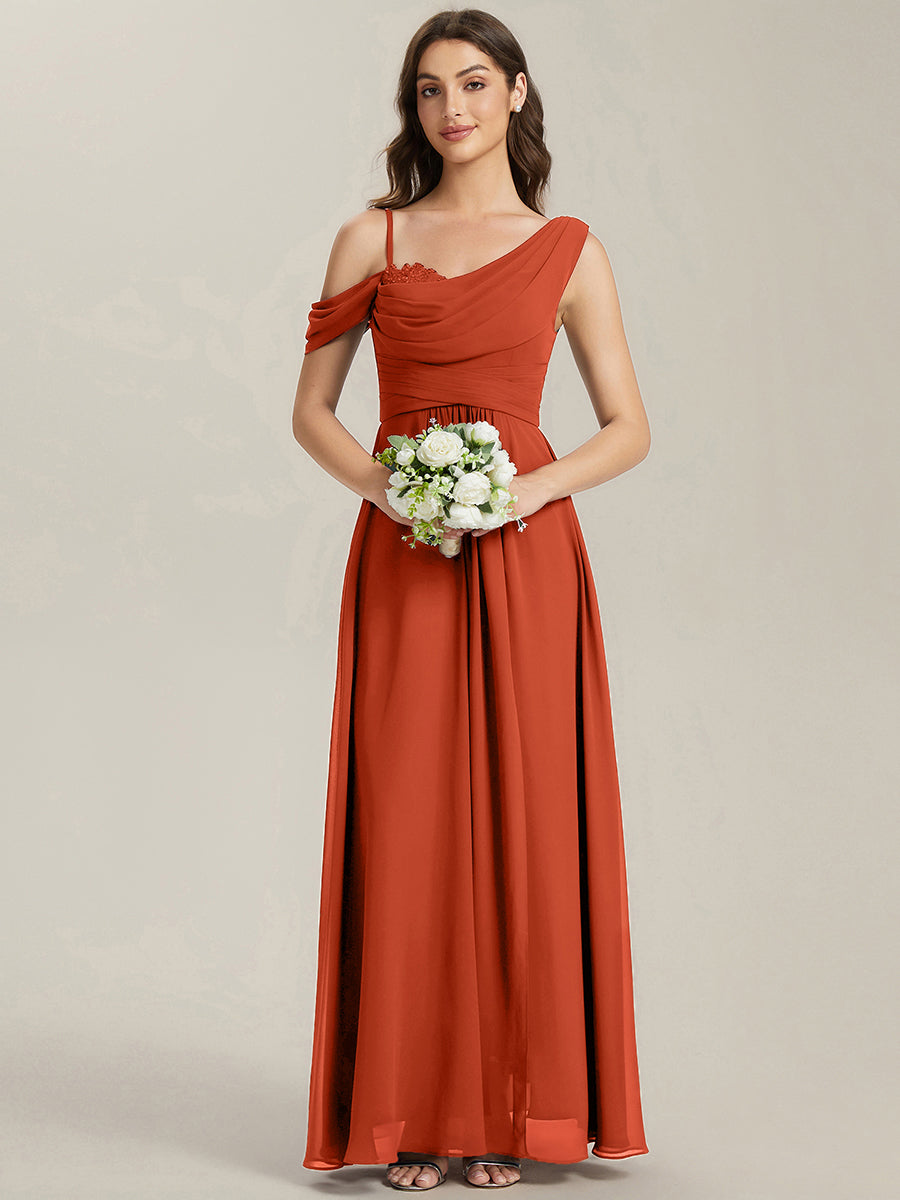 Robe longue asymétrique à sequins à manches courtes en forme de A #Couleur_Burnt Orange