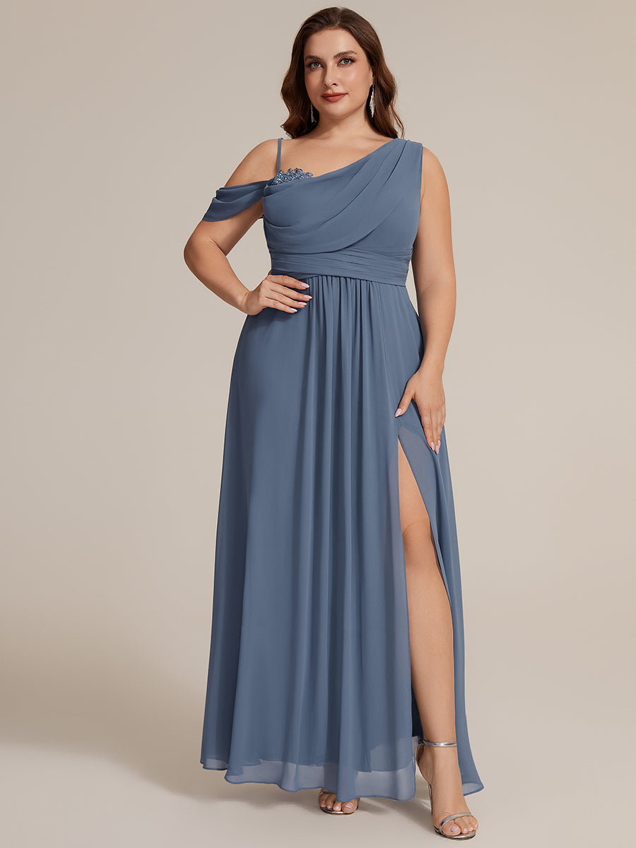 Robe longue asymétrique à sequins à manches courtes en forme de A #Couleur_Marine Fume