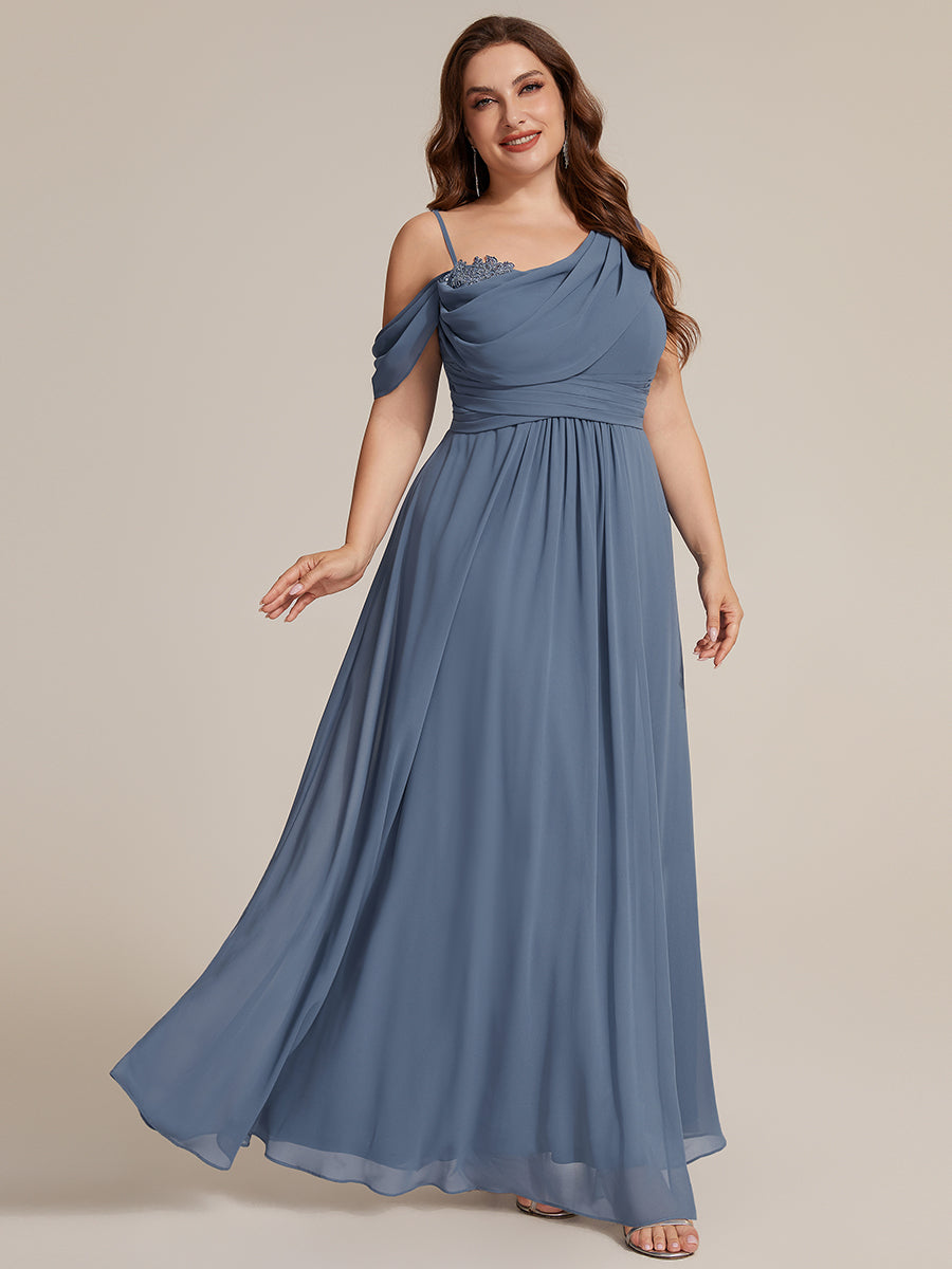 Robe longue asymétrique à sequins à manches courtes en forme de A #Couleur_Marine Fume