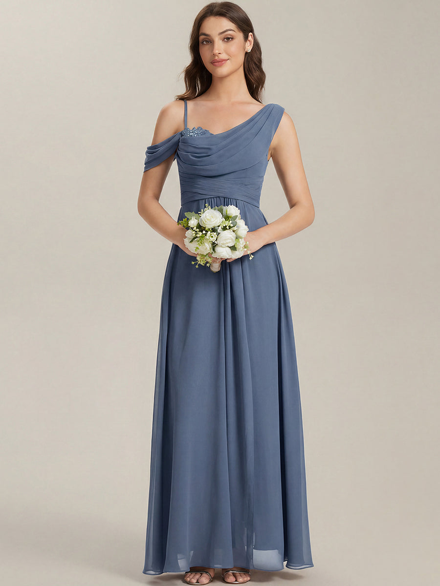 Robe longue asymétrique à sequins à manches courtes en forme de A #Couleur_Marine Fume