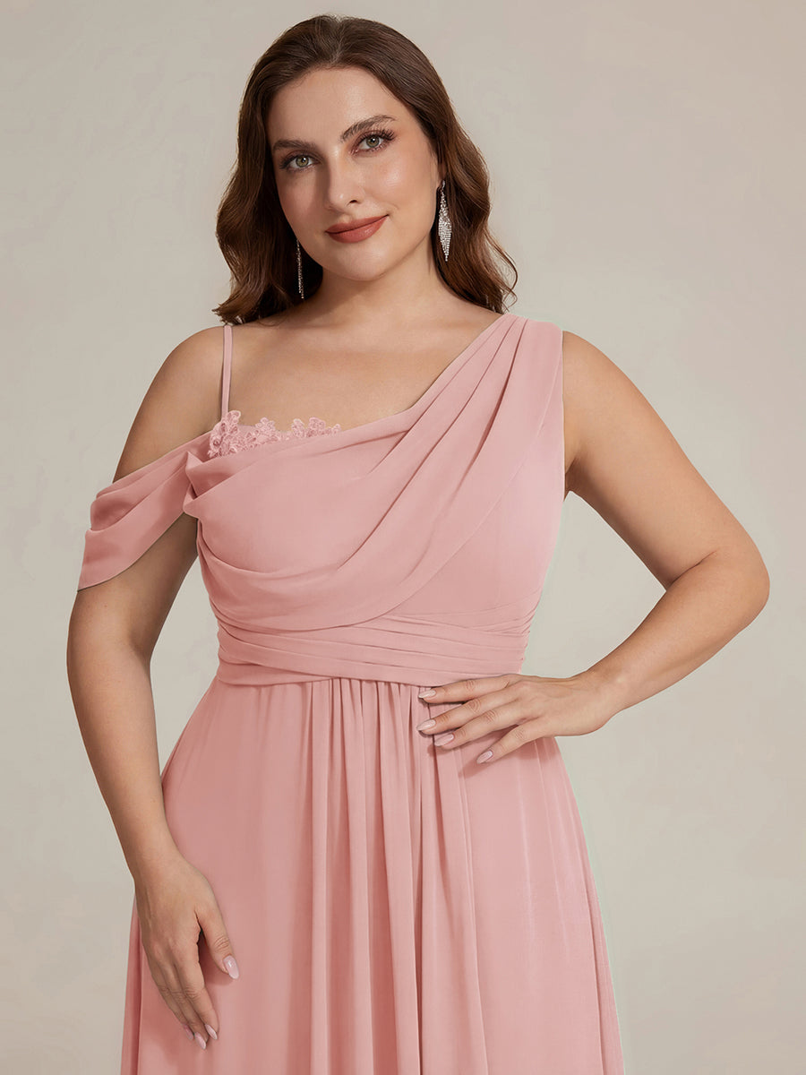 Robe longue asymétrique à sequins à manches courtes en forme de A #Couleur_Rose fumee