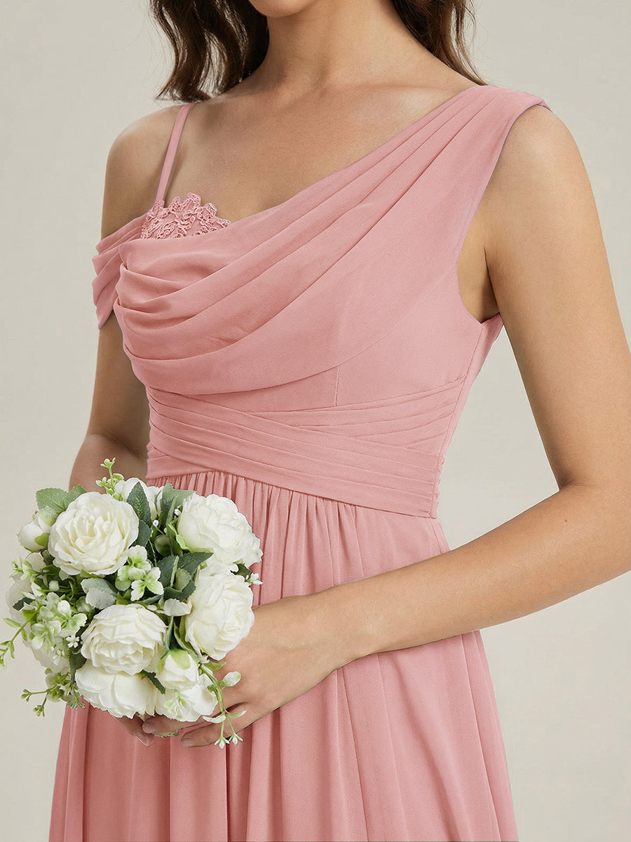 Robe longue asymétrique à sequins à manches courtes en forme de A #Couleur_Rose fumee