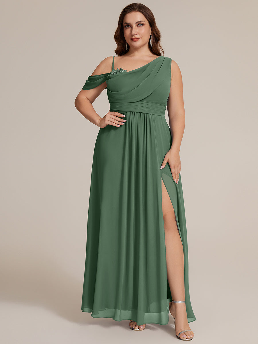 Robe longue asymétrique à sequins à manches courtes en forme de A #Couleur_Eukalyptus Grün
