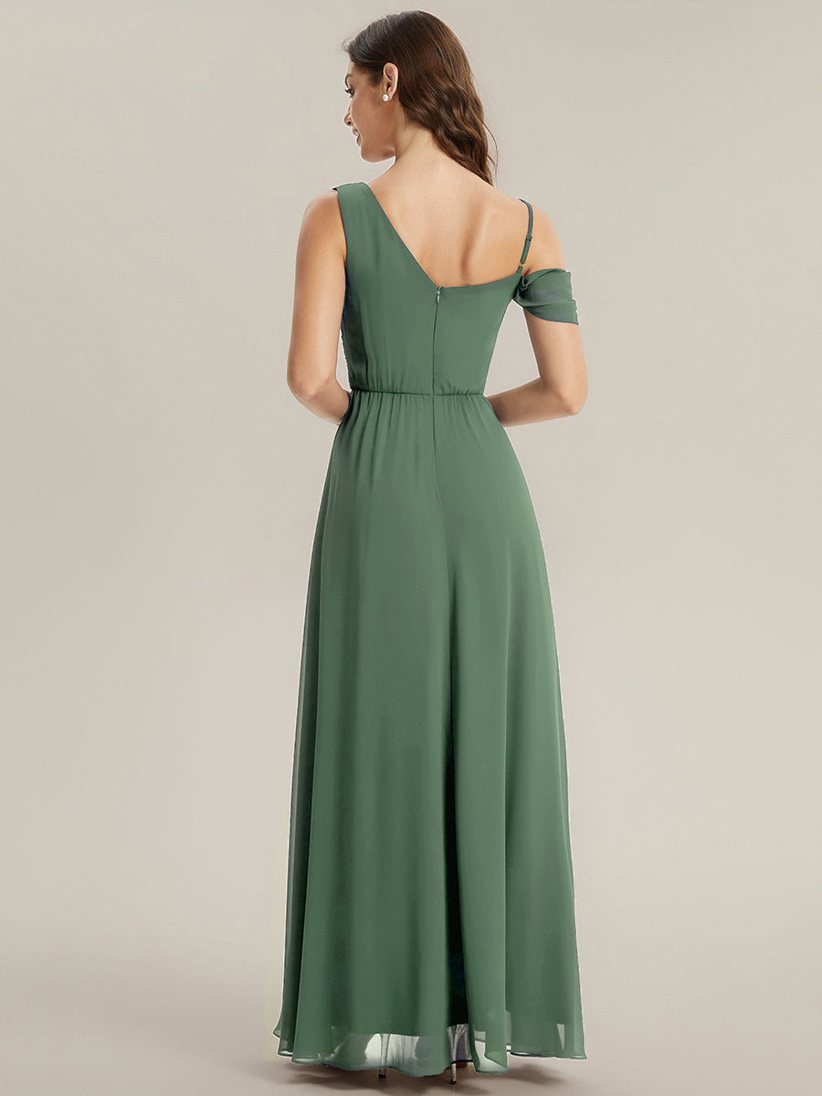 Robe longue asymétrique à sequins à manches courtes en forme de A #Couleur_Eukalyptus Grün