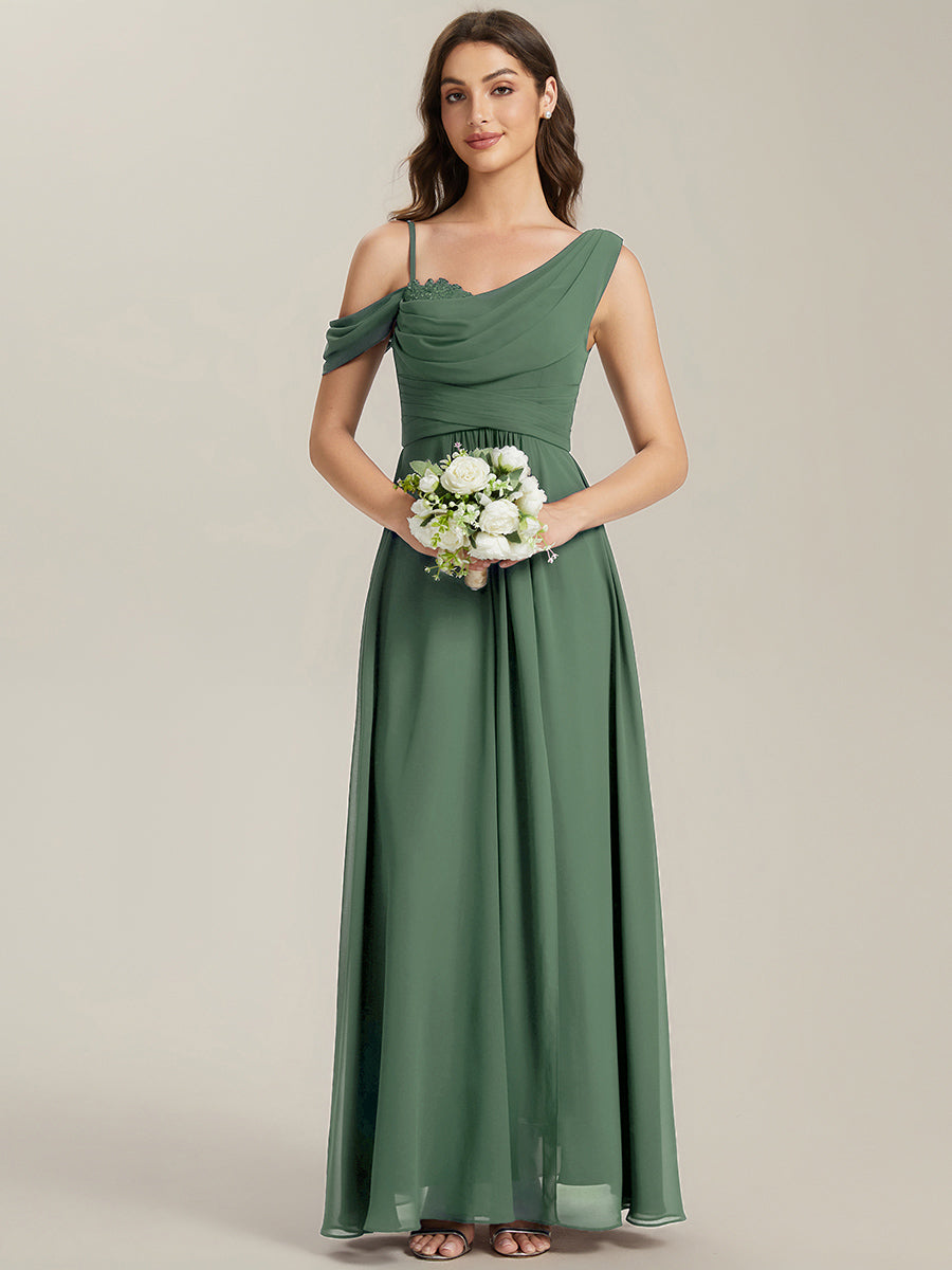 Robe longue asymétrique à sequins à manches courtes en forme de A #Couleur_Eukalyptus Grün
