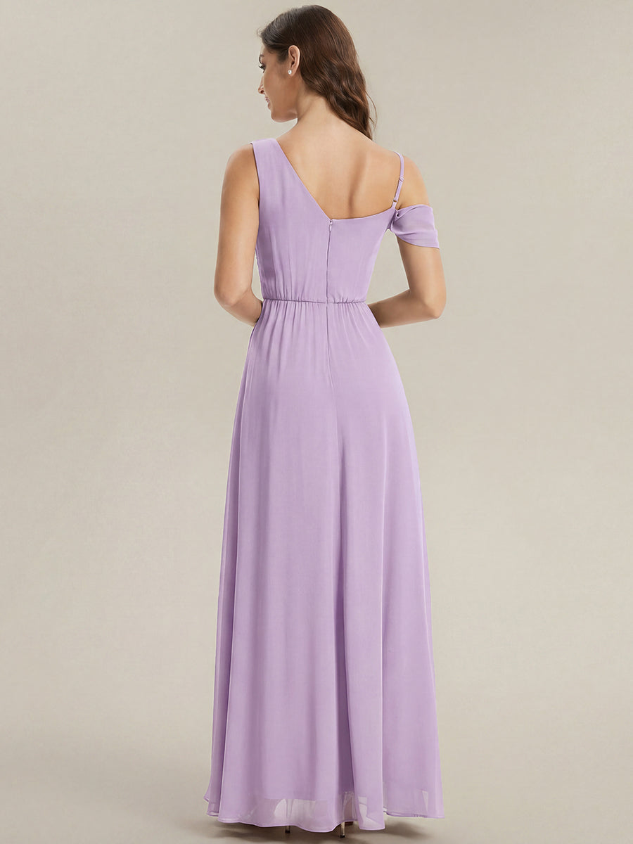 Robe longue asymétrique à sequins à manches courtes en forme de A #Couleur_Lilas Givré