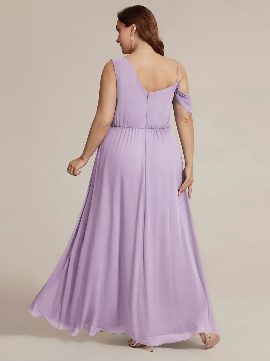 Robe longue asymétrique à sequins à manches courtes en forme de A #Couleur_Lilas Givré