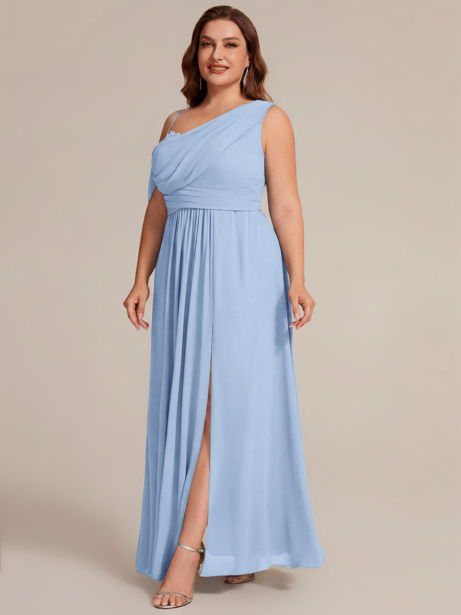 Robe longue asymétrique à sequins à manches courtes en forme de A #Couleur_Bleu Glace