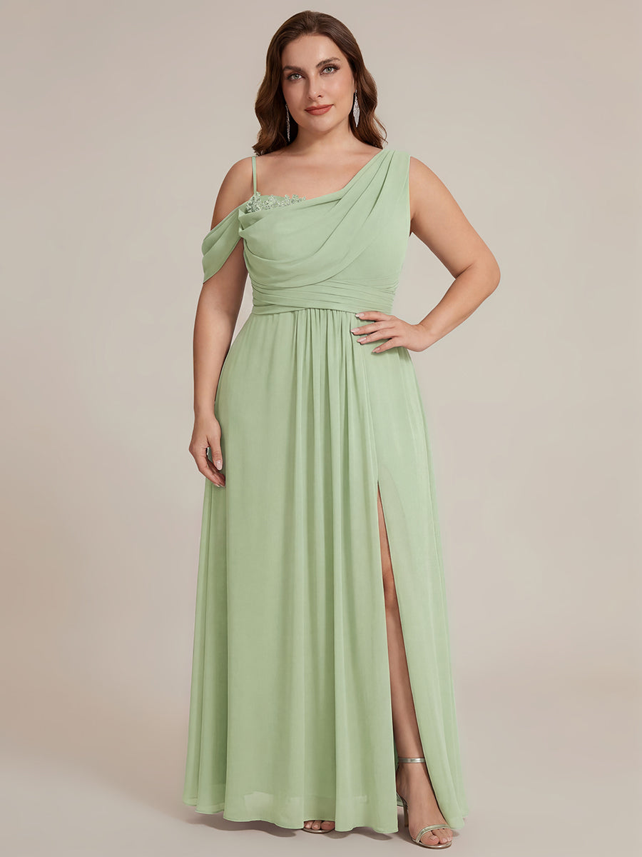 Robe longue asymétrique à sequins à manches courtes en forme de A #Couleur_Menthe Verte