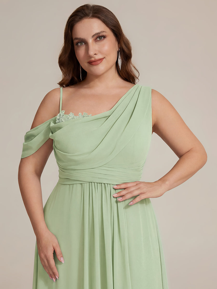 Robe longue asymétrique à sequins à manches courtes en forme de A #Couleur_Menthe Verte