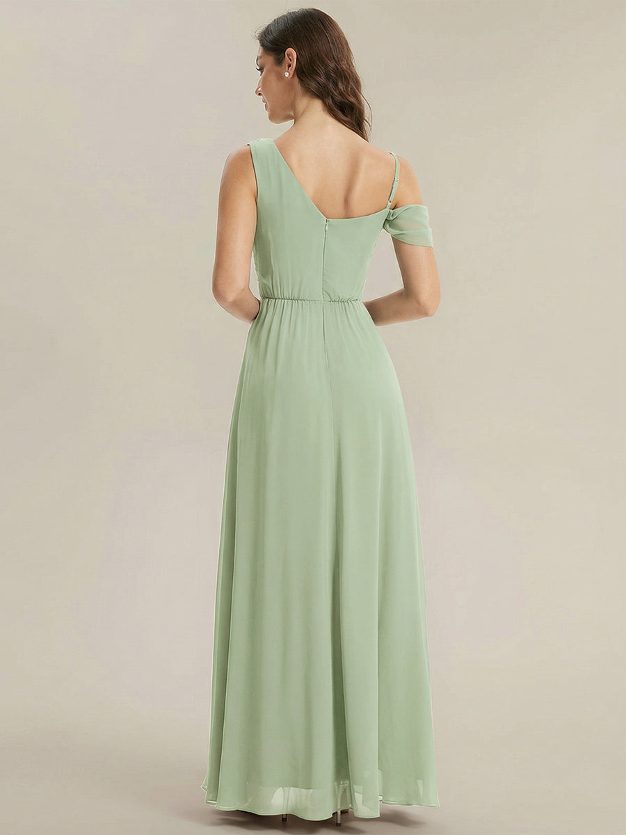 Robe longue asymétrique à sequins à manches courtes en forme de A #Couleur_Menthe Verte