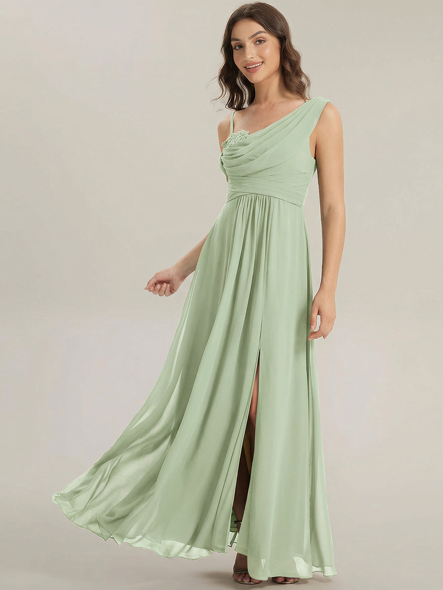 Robe longue asymétrique à sequins à manches courtes en forme de A #Couleur_Menthe Verte