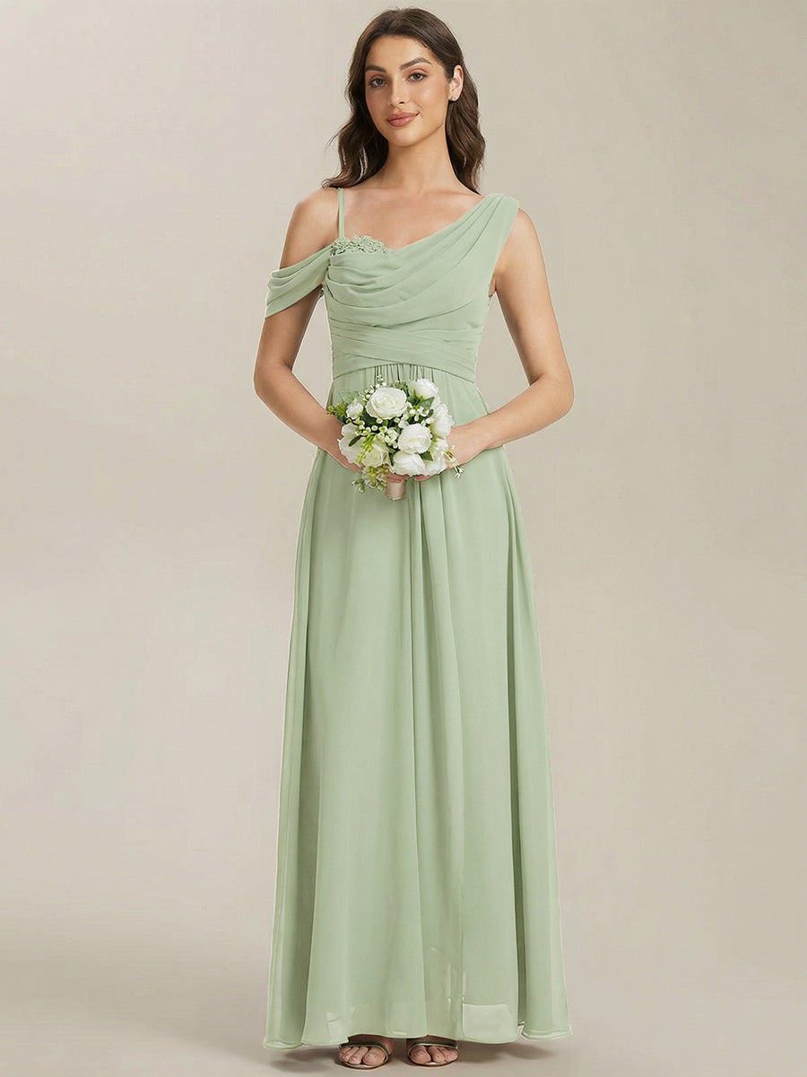 Robe longue asymétrique à sequins à manches courtes en forme de A #Couleur_Menthe Verte