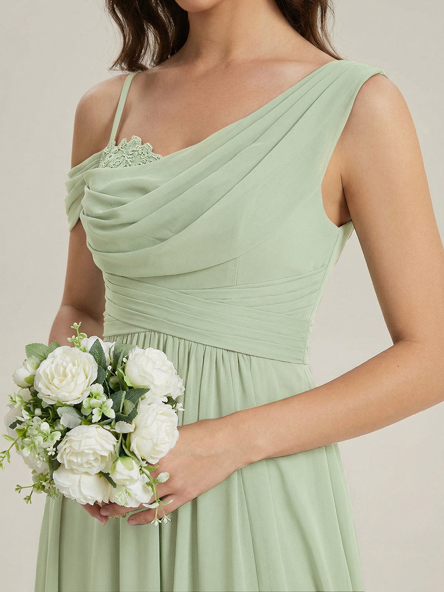 Robe longue asymétrique à sequins à manches courtes en forme de A #Couleur_Menthe Verte