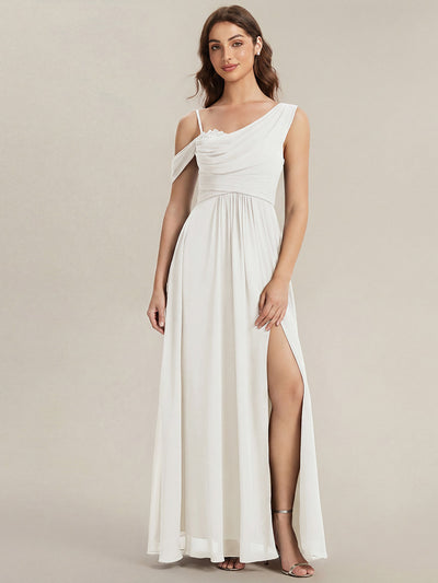ever ERIKA|Robe longue asymétrique avec détail de dentelle sur épaule, coupe empire drapée