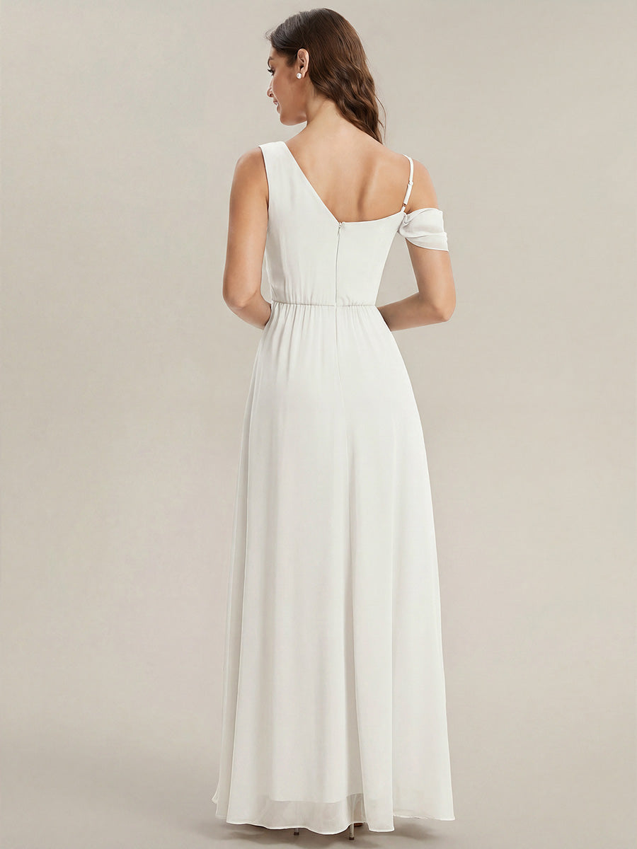 Robe longue asymétrique à sequins à manches courtes en forme de A #Couleur_Blanc
