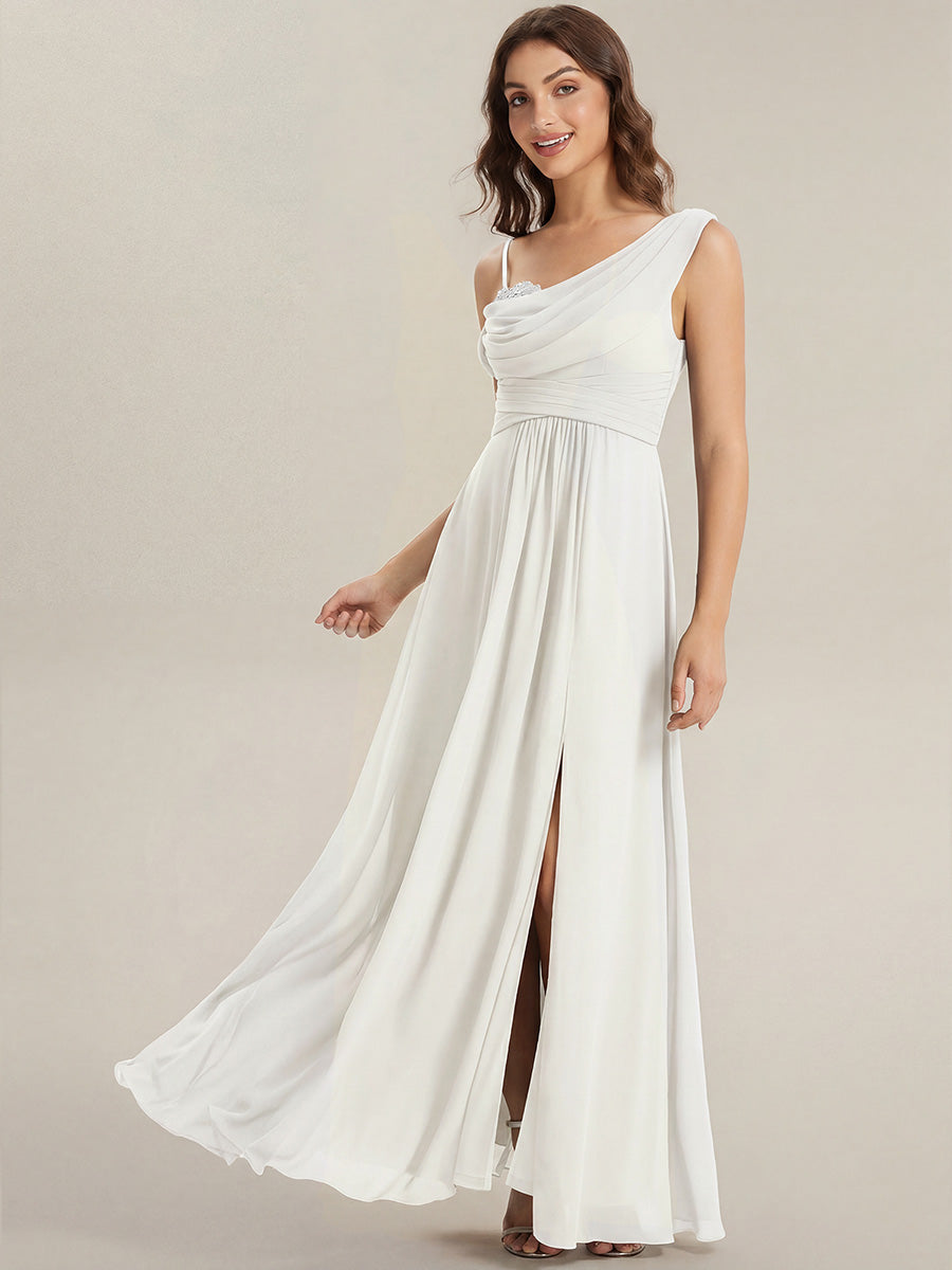 Robe longue asymétrique à sequins à manches courtes en forme de A #Couleur_Blanc