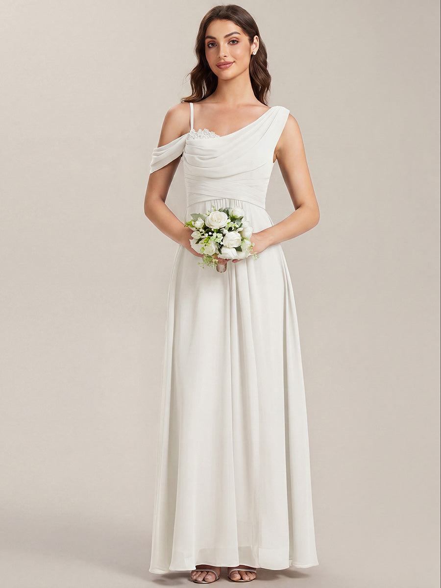 Robe longue asymétrique à sequins à manches courtes en forme de A #Couleur_Blanc