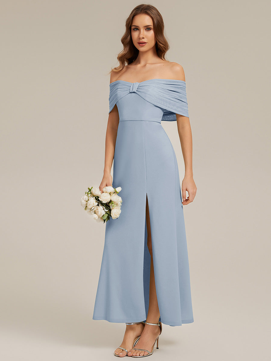 Robe maxi sans manches à bretelles avec un haut extensible et une fente haute sur la cuisse et un détail en nœud #Couleur_Bleu Glace