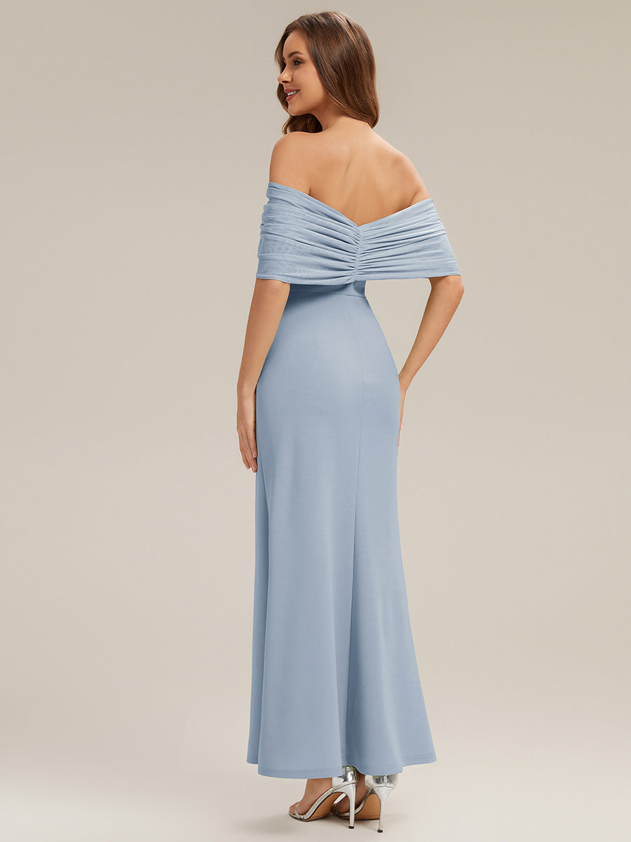 Robe maxi sans manches à bretelles avec un haut extensible et une fente haute sur la cuisse et un détail en nœud #Couleur_Bleu Glace