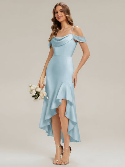 Robe asymétrique à encolure drapée à une épaule avec volants et bretelle fine