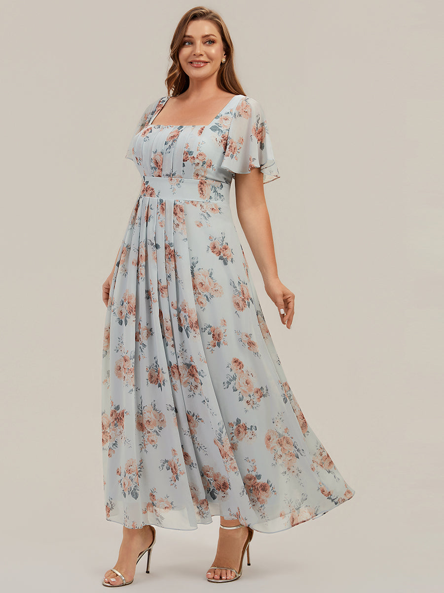 robe longue à manches courtes avec volants dos nu et fronces en forme de A #Couleur_Floraison Ambrée
