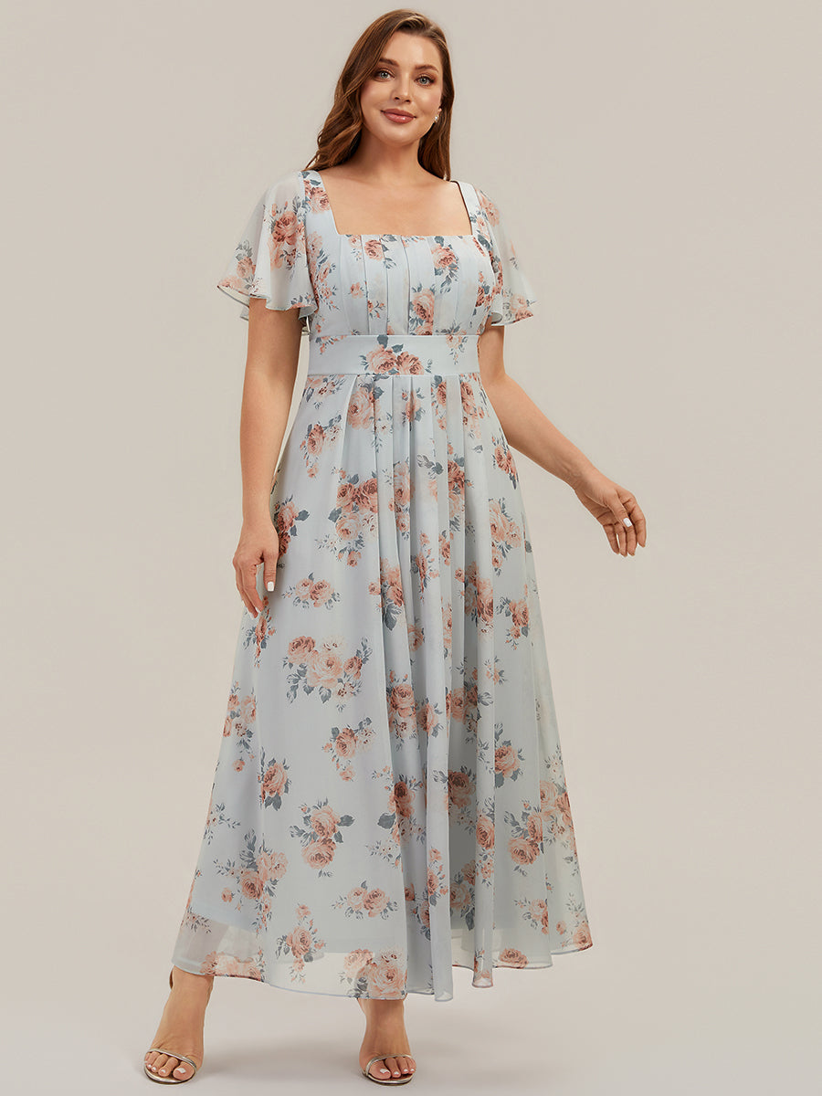 robe longue à manches courtes avec volants dos nu et fronces en forme de A #Couleur_Floraison Ambrée