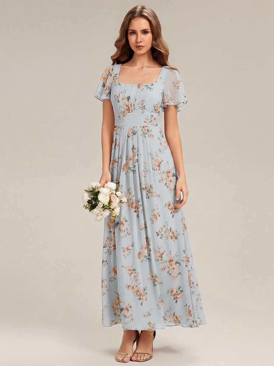 robe longue à manches courtes avec volants dos nu et fronces en forme de A #Couleur_Floraison Ambrée