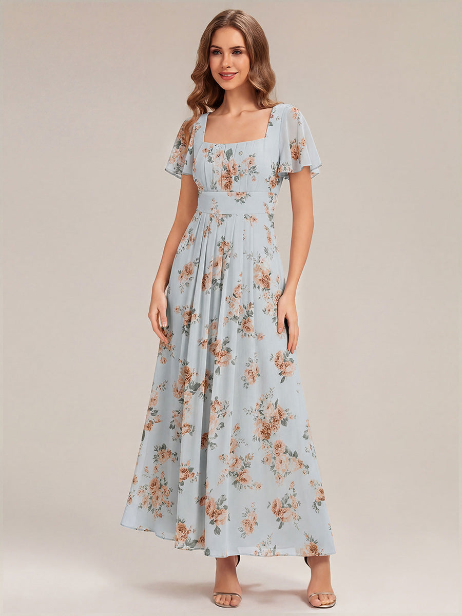 robe longue à manches courtes avec volants dos nu et fronces en forme de A #Couleur_Floraison Ambrée