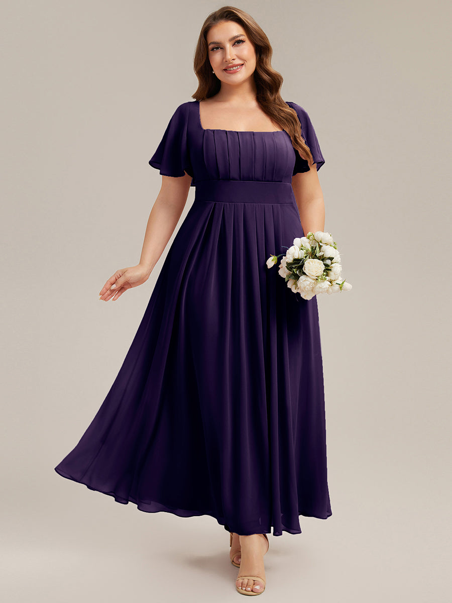 robe longue à manches courtes avec volants dos nu et fronces en forme de A #Couleur_Violet Fonce