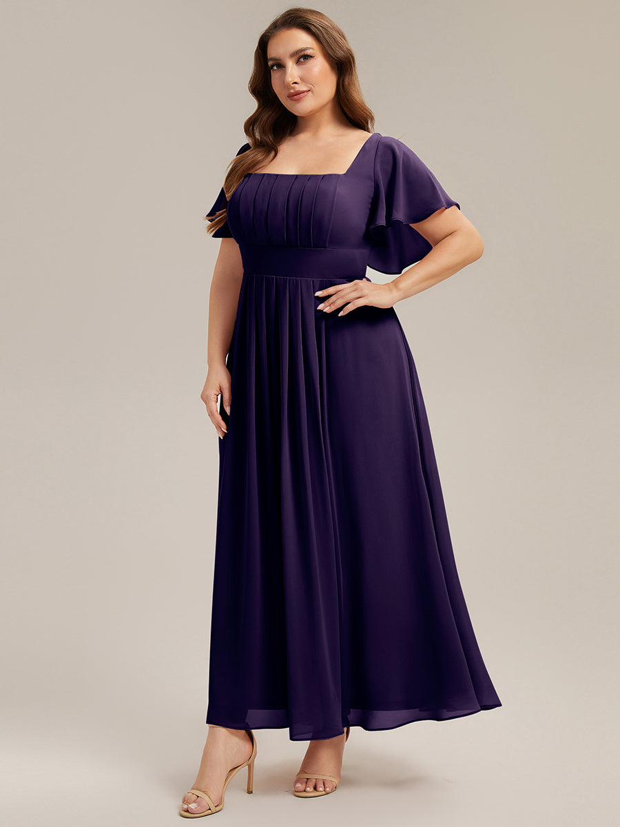 robe longue à manches courtes avec volants dos nu et fronces en forme de A #Couleur_Violet Fonce