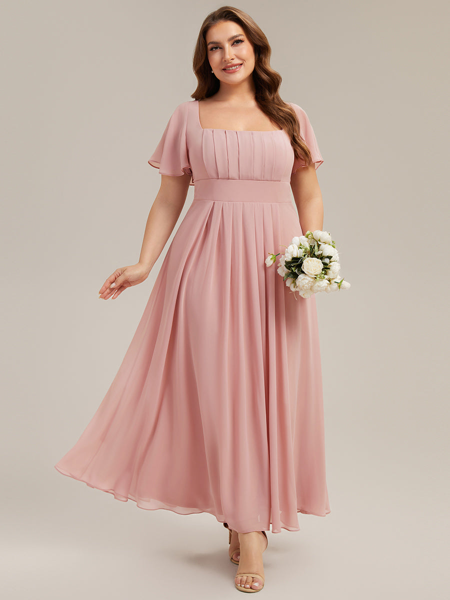robe longue à manches courtes avec volants dos nu et fronces en forme de A #Couleur_Rose fumee