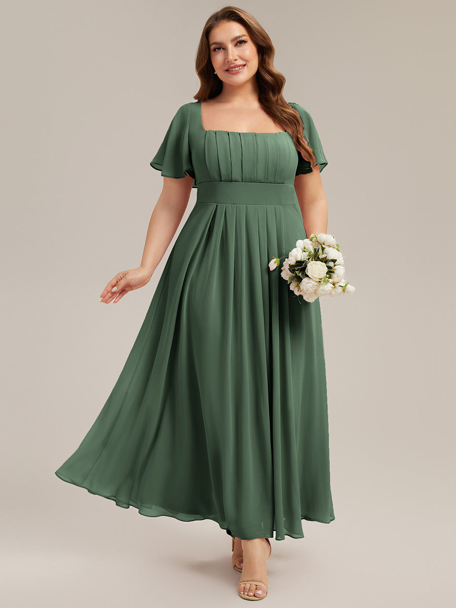 robe longue à manches courtes avec volants dos nu et fronces en forme de A #Couleur_Eukalyptus Grün
