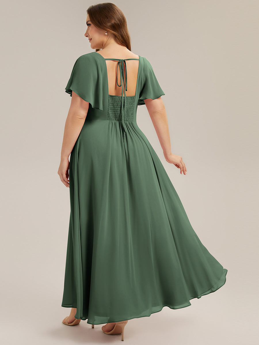 robe longue à manches courtes avec volants dos nu et fronces en forme de A #Couleur_Eukalyptus Grün