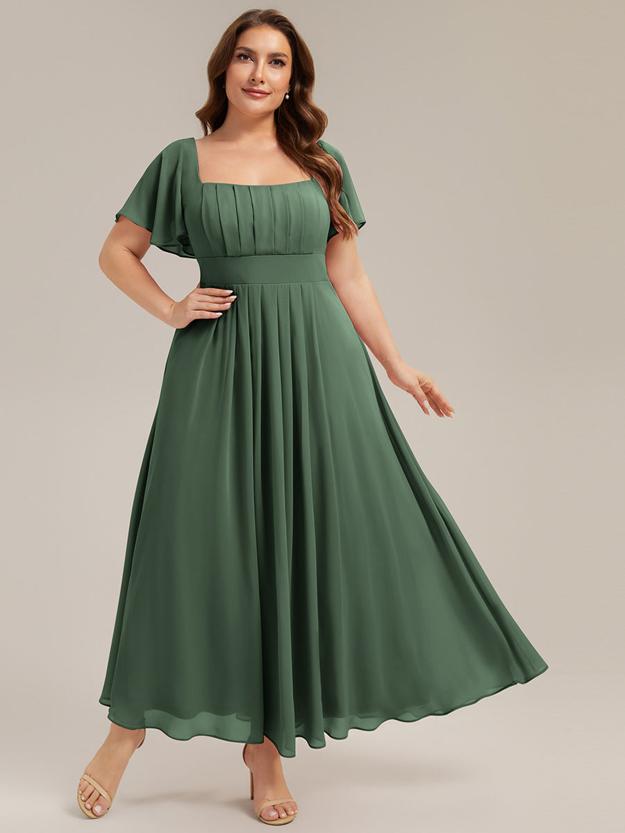 robe longue à manches courtes avec volants dos nu et fronces en forme de A #Couleur_Eukalyptus Grün