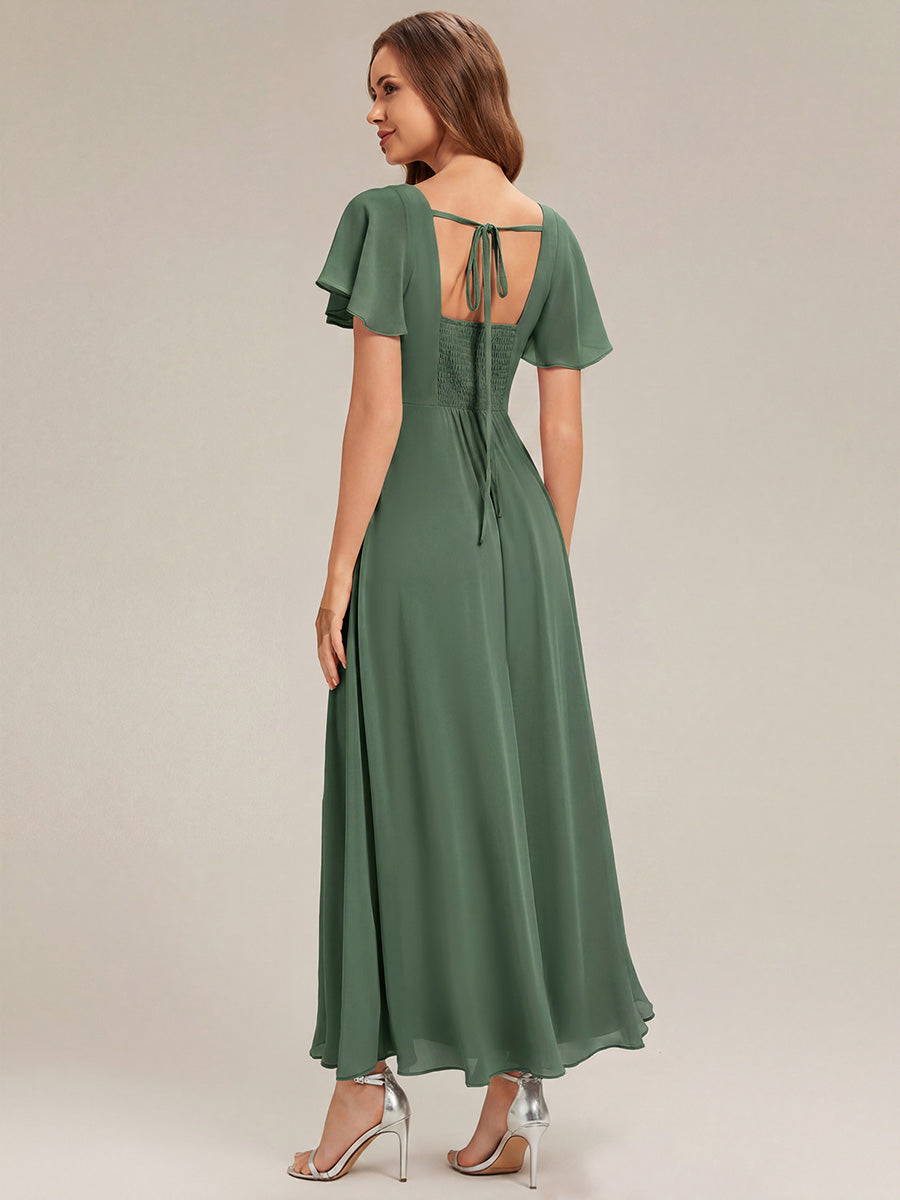 robe longue à manches courtes avec volants dos nu et fronces en forme de A #Couleur_Eukalyptus Grün