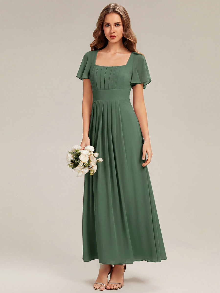 robe longue à manches courtes avec volants dos nu et fronces en forme de A #Couleur_Eukalyptus Grün