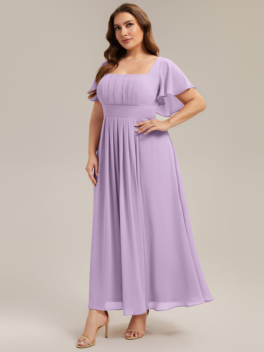 robe longue à manches courtes avec volants dos nu et fronces en forme de A #Couleur_Lilas Givré