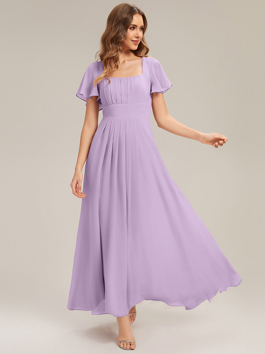 robe longue à manches courtes avec volants dos nu et fronces en forme de A #Couleur_Lilas Givré