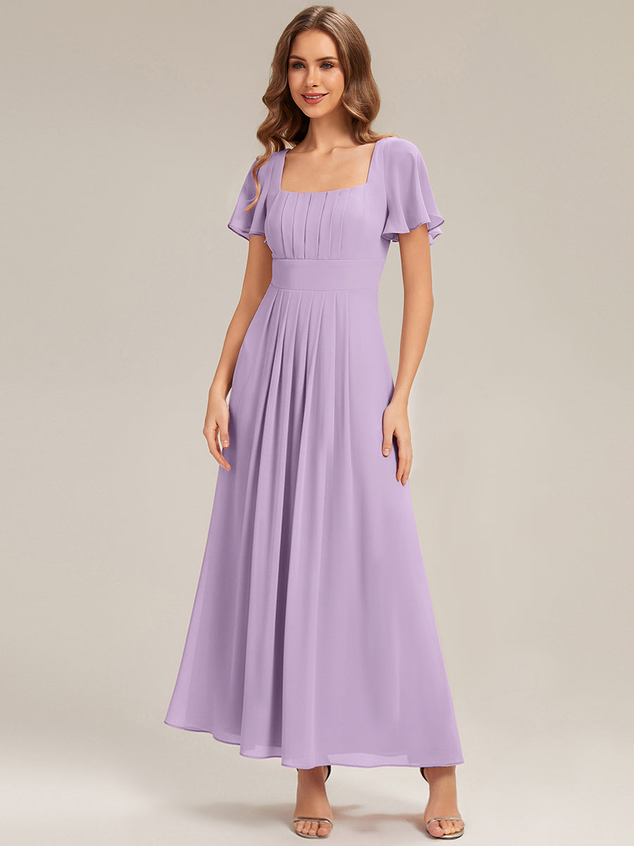 robe longue à manches courtes avec volants dos nu et fronces en forme de A #Couleur_Lilas Givré