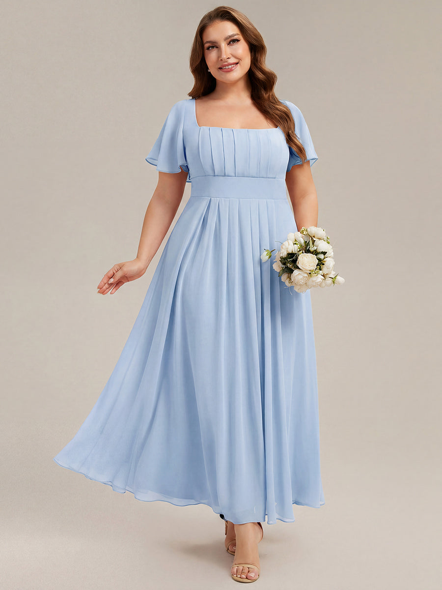 robe longue à manches courtes avec volants dos nu et fronces en forme de A #Couleur_Bleu Glace