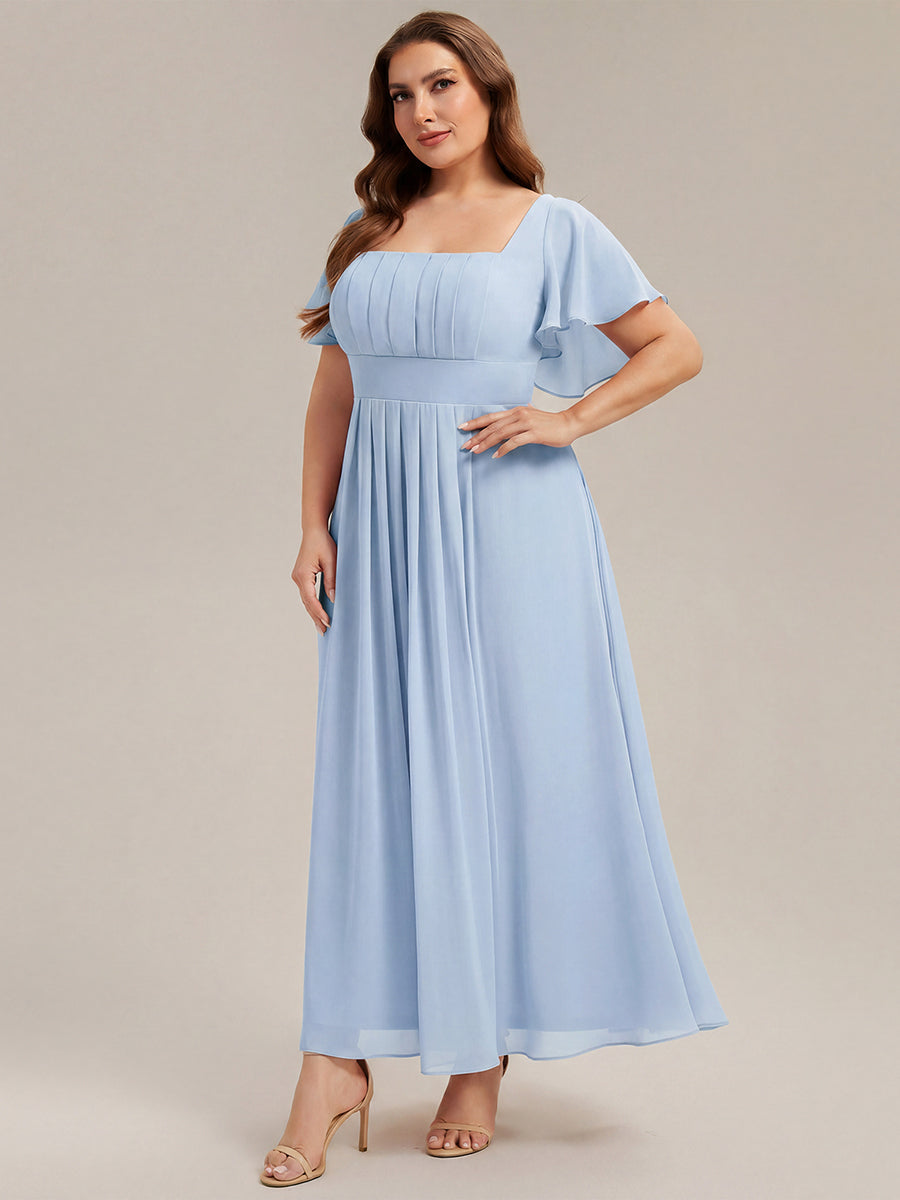 robe longue à manches courtes avec volants dos nu et fronces en forme de A #Couleur_Bleu Glace