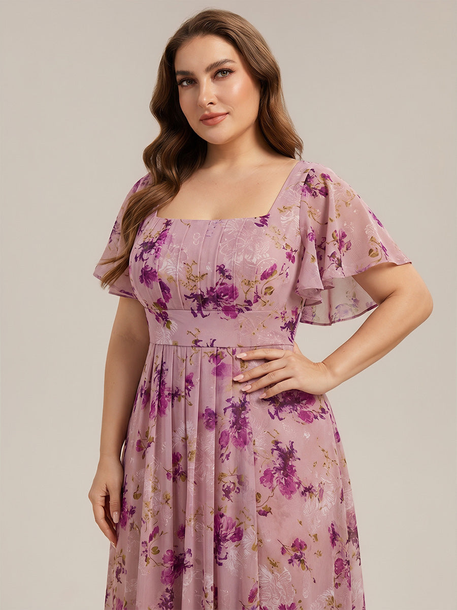 robe longue à manches courtes avec volants dos nu et fronces en forme de A #Couleur_LU